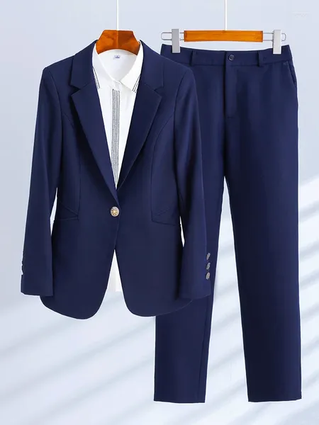 Pantaloni da Donna in Due Pezzi da Donna Blu Navy Nero Blazer Formale Abito da Pantalone Giacca e Pantaloni Solidi Femminili 2 Set per Ufficio da Lavoro Invernale da Donna