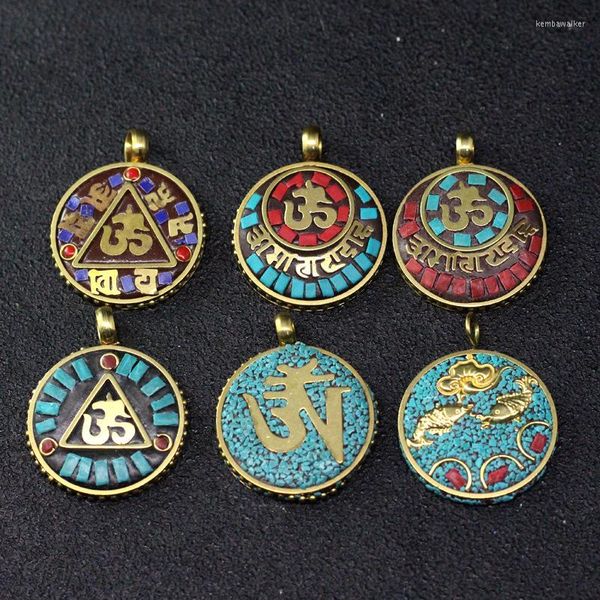 Anhänger Halsketten Retro Handarbeit OM Nepal Tibetisches Kupfer Ethnische Runde Mantra Charms für Armbänder Halskette DIY Schmuckherstellung Komponenten