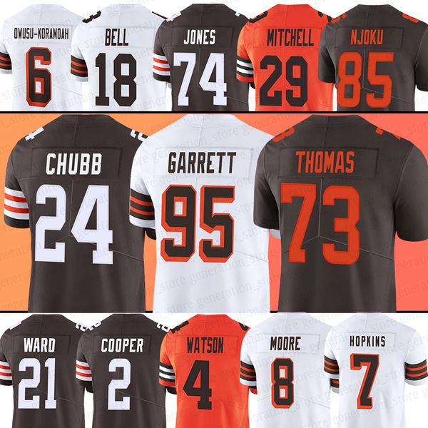 24 Nick Chubb Camisa de futebol Deshaun Watson Myles Garrett Amari Cooper Dustin Hopkins Denzel Ward Jeremiah Owusu-Koramoah Za'Darius Smith PJ Walker