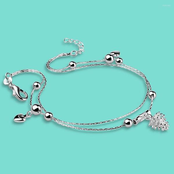 Cavigliere Estate 925 Sterling Silver Catena da donna 26CM Creativo Pigne Ciondolo Femal Bracciale alla caviglia Sandali da vacanza Gioielli