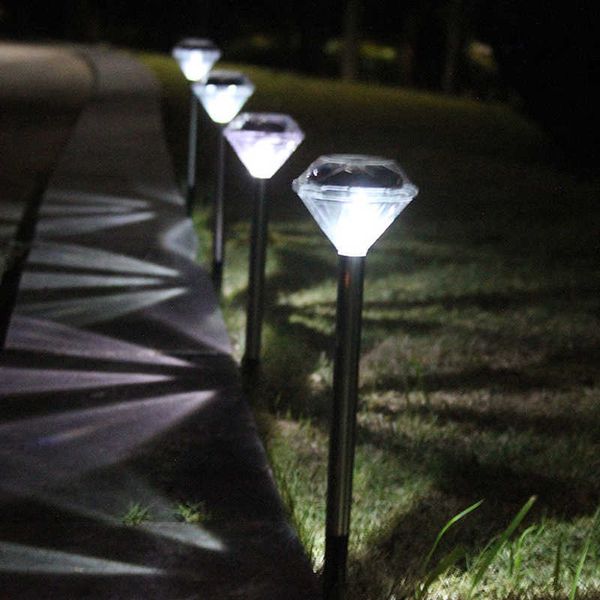 Lâmpadas de gramado 4pcs LED Lâmpada de diamante Lâmpada ao ar livre à prova d'água do jardim de luz solar paisagem Courtyard Park Villa Path Lights Decoração P230406