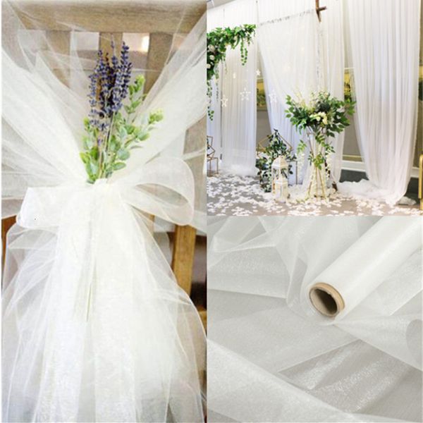 Outros suprimentos de festa de evento 10mlot 48cm Sheer Crystal Organza Tulle Roll Fabric para Decoração de Casamento Organza Cadeira de Casamento Decoração Vestido de Mulheres 230406