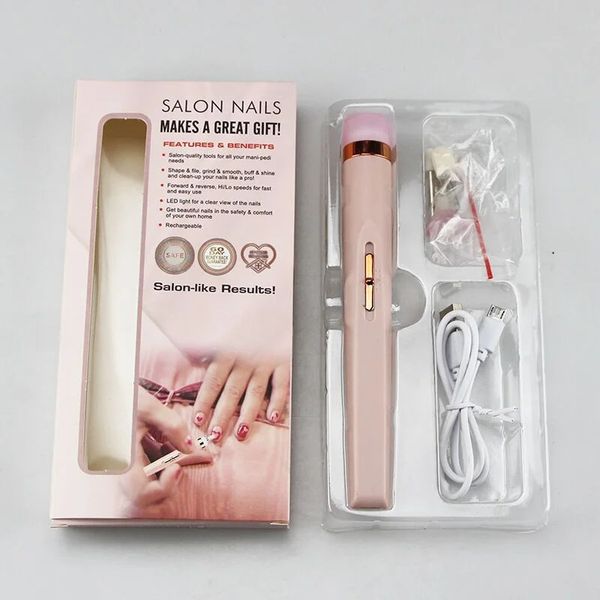 Conjunto de manicure de unhas Moedor de unhas elétrico polidor de unhas com luz portátil mini ferramenta de caneta de arte manual elétrica com caixa para remoção de gel 231107