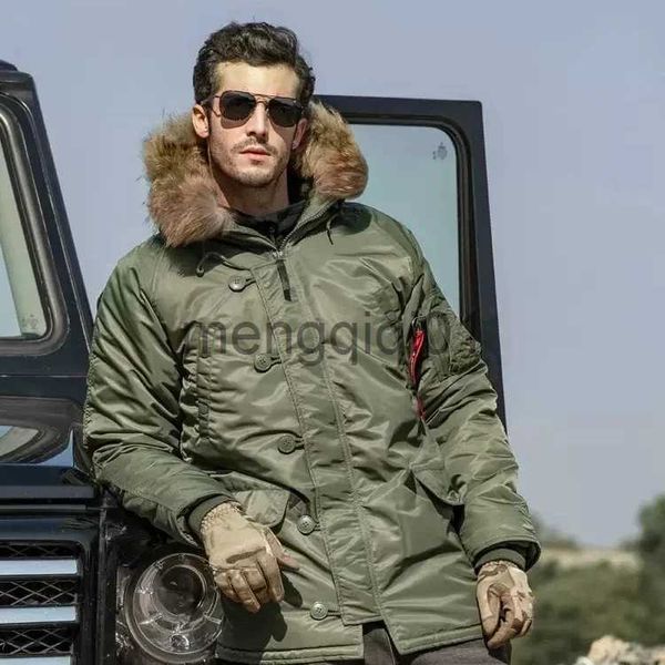 Homens Down Parkas Novo Inverno N3B Puffer Jaqueta Homens Longo Canadá Casaco Militar Capuz de Pele Quente Trincheira Camuflagem Tático Bomber Exército Coreano Parka J231107