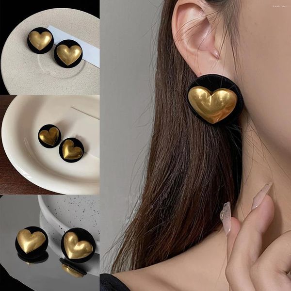 Orecchini a bottone vintage rotondi color oro cuore dichiarazione grande nero Boho per le donne gioielli etnici elegante regalo per feste 2023