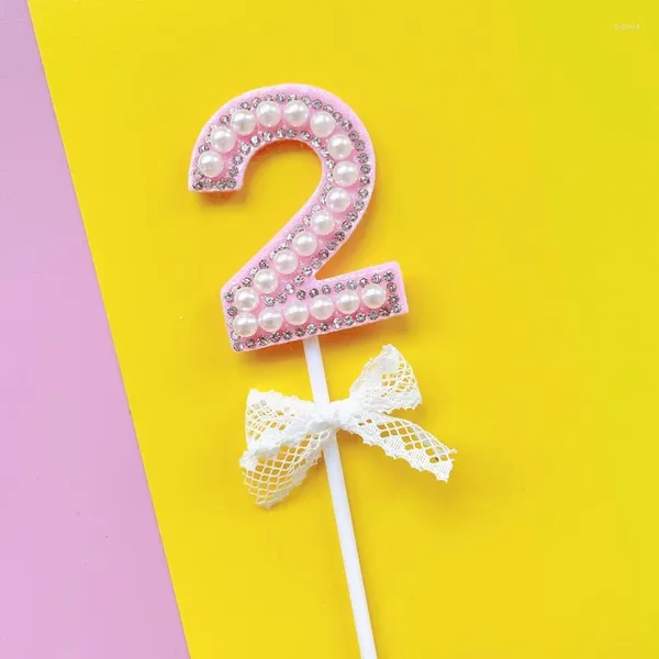Ferramentas de bolo número de pérola toppers 1 2 3 4 decoração de festa de chá de bebê aniversário cozimento rosa branco digital bolos decorações de sobremesa