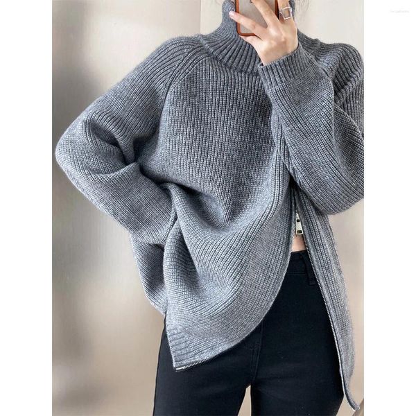 Camisolas masculinas Turtleneck Zipper Moda Oversize Mulheres 2023 malhas de outono LOUS SOLTAS EXTERIORES ALTOS DOLO DE PECHADO SOLIDO