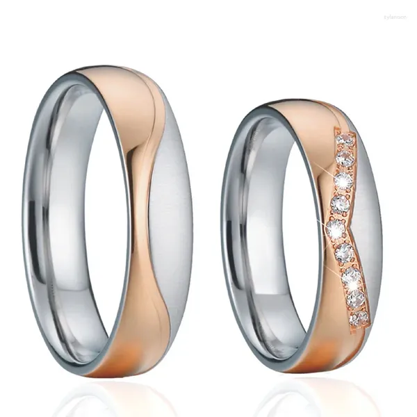 Anéis de cluster amor aliança coroa design promessa casamento para homens e mulheres casais 1 par 18k rosa banhado a ouro jóias de aço inoxidável