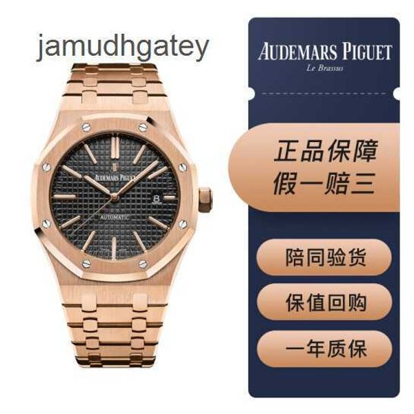 Ap Swiss Relógios de pulso de luxo Royal Ap Oak Collection 15400or.oo.1220or.01 Rose Gold Black Plate Moda masculina Relógio casual 8NHV