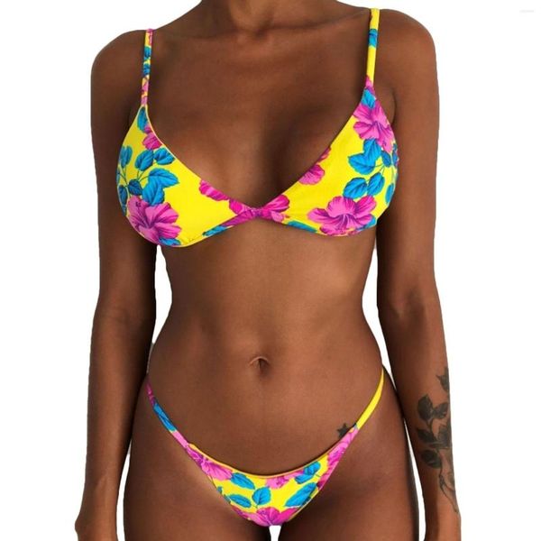 Damen Bademode Badeanzug 2 Stück Frauen Bedruckte Badeanzüge Erwachsene Sexy Verstellbare Spaghettiträger Dreieck BH Tanga Damen Bikini Set