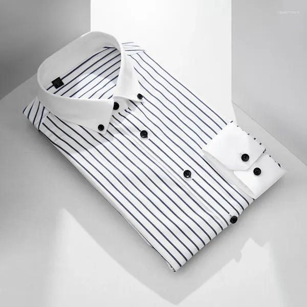 Camicie eleganti da uomo Camicia a maniche lunghe in cotone a righe con bottoni bianchi Camicia a maniche lunghe da lavoro alla moda Colore a contrasto