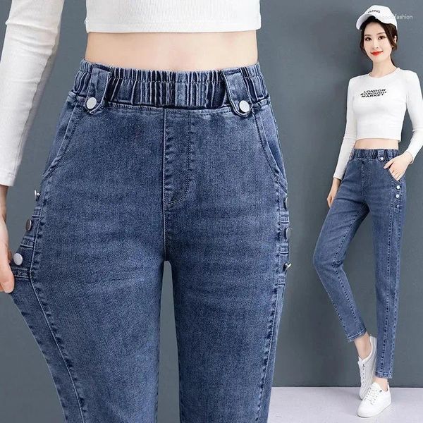 Женские джинсы 2023, эластичные узкие брюки с высокой талией, весенние повседневные шикарные эластичные брюки Vaqueros, тонкие элегантные джинсовые брюки-карандаш A18