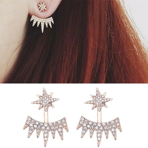 Orecchini a bottone Jisensp Geometric Crystal Star Ear Jacket Polsino posteriore color oro per borchie per gioielli da donna