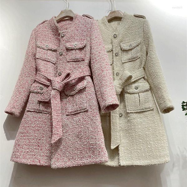 Giacche da donna Cappotto da donna rosa marrone Giacca invernale lunga in tweed da donna da lavoro bohémien