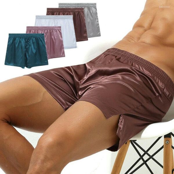 MUITAS PONTAS 1/2 PCS Men Shiny Setin Boxers calcinha de roupas caseiras praia Pijamas finos e sexy shorts shorts calças de lounge