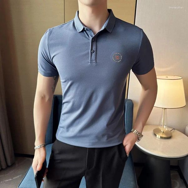 Polos Masculinos Estilo Coreano Moda Polo Camiseta Manga Curta Camisa Bordada Logo /Homem