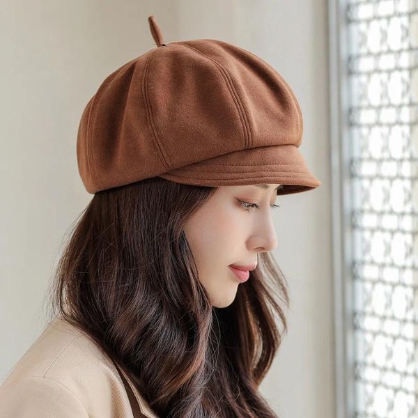 Berretti Moda Donna Autunno Inverno Cappello ottagonale Donna Outdoor Caldo Vintage Solido Pittore Dolce Ragazza Regalo Cap