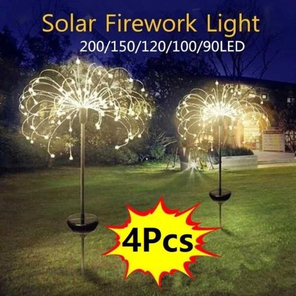 Rasenlampen LED Solar Feuerwerk Licht Outdoor Wasserdicht DIY Nachtlichterkette 90/120/150/200 Garten Rasen Landschaft Urlaub Weihnachtsbeleuchtung P230406