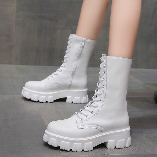 Сапоги New Women Motorcycle Boots Boots Flat Shoes Woman High Heel платформу Pu Кожаные сапоги зашнуруют женские туфли черные ботинки Girls AA230406