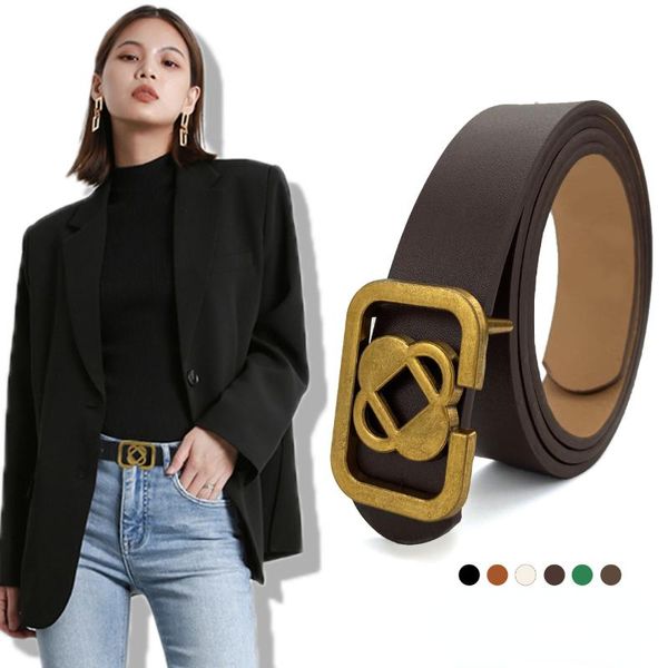 Cinture Vintage Square Gold Buckle Women Slim Belt Luxury Designer Pu Leather Coat Dress Jeans Cintura decorativa Cinturon Mujer