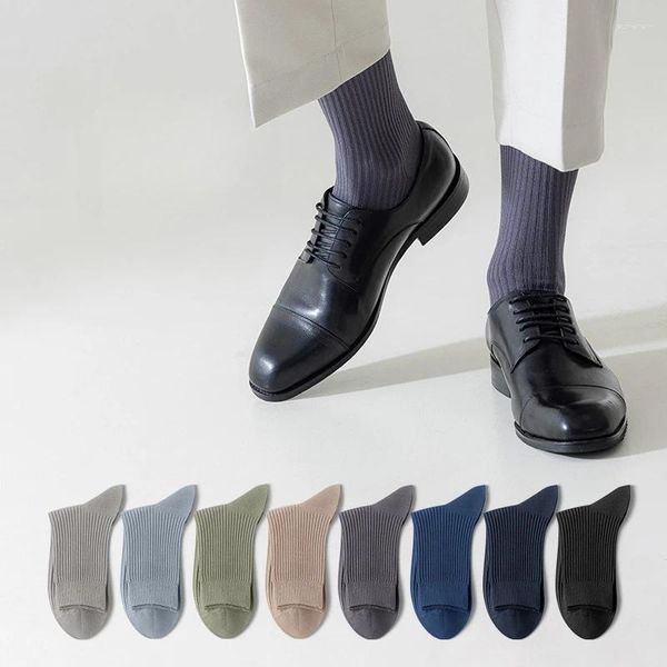 Männer Socken Herren Herbst Winter Einfarbig Baumwolle Hohe Elastische Anti-pilling Mid-kalb Business Gestrickte Doppel-seite Anzug