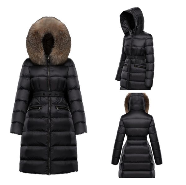 Damen Daunenjacke Winterjacken Mäntel Echter Waschbärhaarkragen 2023 neue warme Mode Parkas mit Gürtel Dame Baumwollmantel Oberbekleidung Große Tasche L6