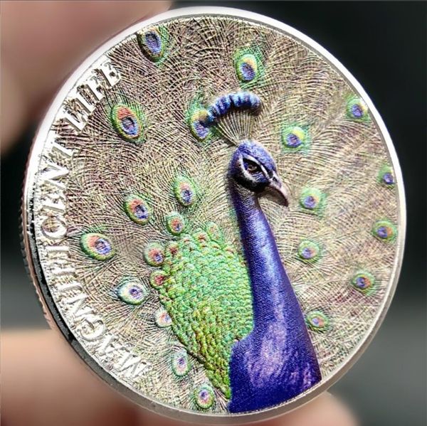 Sanat ve El Sanatları Peacock Coin Yüksek Rölyef Hatıra Madeni Para Üç Boyutlu Para