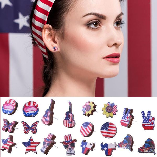 Brincos de argolas do Dia da Independência Americana Butterfly Butterfly Five Point Star Trendy for Women 2023 Earring Packs Studs and Hoops