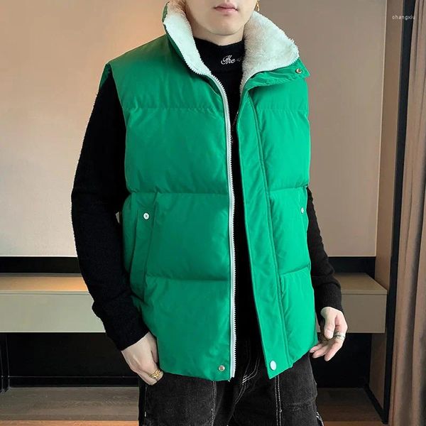 Gilet da uomo Autunno Inverno Gilet imbottito Cappotto Abbigliamento in pile Dolcevita solido Giacca trapuntata senza maniche Uomo Nero Bianco Verde kaki