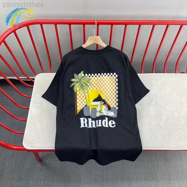 Camisetas masculinas clássicas moonlight rhude camisetas homens mulheres 1 1 retalhos de retalhos de corrida rhude tee preto branca manga curta com etiquetas