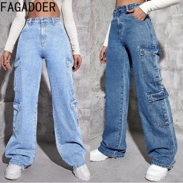 Damenhose FAGADOER Taschen Demin Frauen Cargo Y2k 90er Jahre Straße Retro Gerade Weitbein Overalls Lässige Jeans Herbst 2023