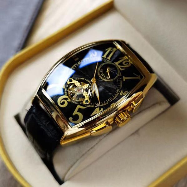 Armbanduhren Luxus Automatische Mechanische Uhr Für Männer Handgelenk Tourbillon Skeleton Uhr Tonneau Fall Männliche Leuchtende Coole ArmbanduhrWristwatche