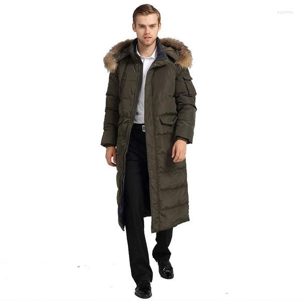 Piumino da uomo 2023 Giacca invernale lunga sopra il ginocchio Con cappuccio Sezione spessa Parco caldo Colletto staccabile Cappotto freddo 4XL