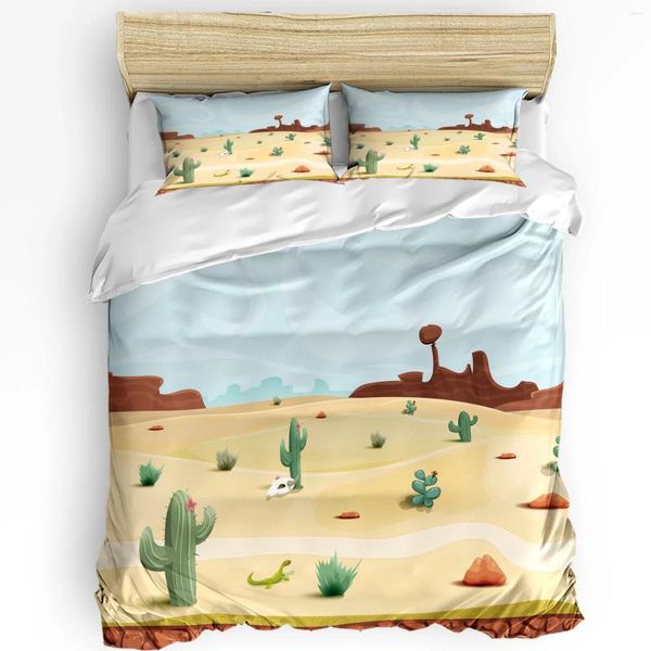 Conjuntos de cama Dos Desenhos Animados Cactus Desert Set 3 Pcs Meninos Meninas Duveta Capa Fronha Crianças Adulto Quilt Cama Dupla Home Têxtil