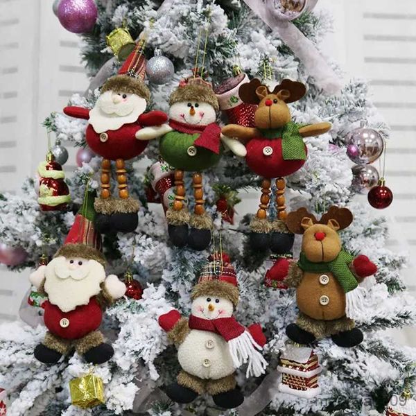 Decorações de Natal dos desenhos animados Santa Elk Boneco de neve Presentes Boneca Pingente de Natal Árvore de Natal Pendurado Pingentes Feliz Natal Decoração para Casa Crianças Presentes R231107