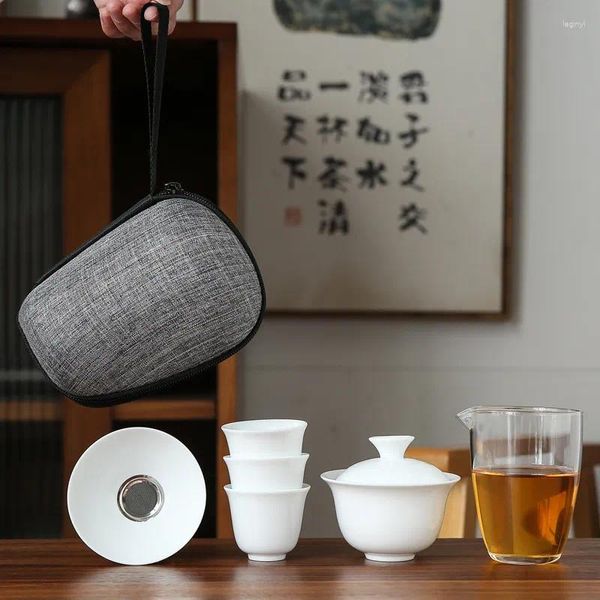 Conjuntos de chá de porcelana serviço gaiwan xícaras de chá caneca de cerimônia bule chinês portátil conjunto de viagem cerâmica teacup com filtro