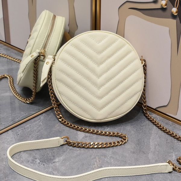 Kette kreisförmige Umhängetasche Frauen Umhängetaschen Handtasche Geldbörse Hardware Brief Kaviar Rindsleder echtes Leder Reißverschluss offen Top-Qualität Frauen Clutch