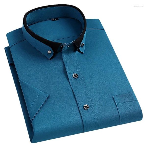 Camicie eleganti da uomo Estate Casual Tinta unita Non stirabile Business Camicia con bottoni neri con diamanti Camicia da uomo a maniche corte