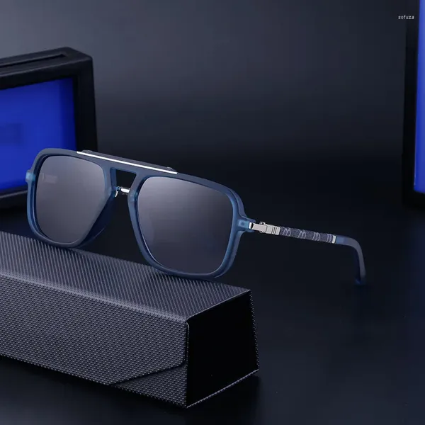 Güneş gözlüğü moda serin metal deri tarzı kare gradyan vintage erkekler klasik marka tasarım güneş gözlükleri UV400 pilot gölgeler