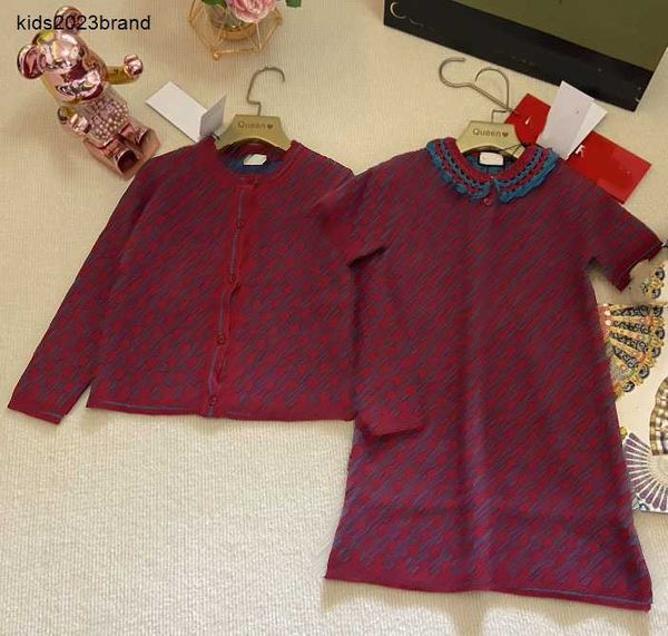 Новое праздничное платье для девочек, детские осенние костюмы, размер 100-160, юбка с короткими рукавами и однобортный вязаный кардиган Nov05