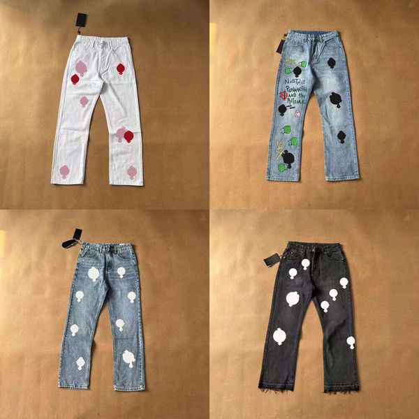 Designer-Jeans für Herren, Herren, Make Old Washed Chromees, Herzen, Chrom, gerade Hosen, Herz-Buchstaben-Drucke für Damen und Herren, lässig, lang, Styleks8w #