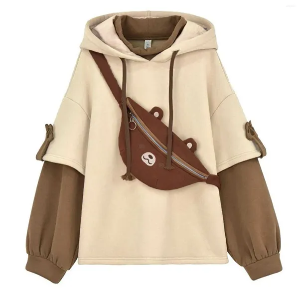 Felpe con cappuccio da donna 2023 Autunno stile carino Felpa con cappuccio Borsa per personalità Y2k Vestiti Pullover Top coreano Harajuku femminile