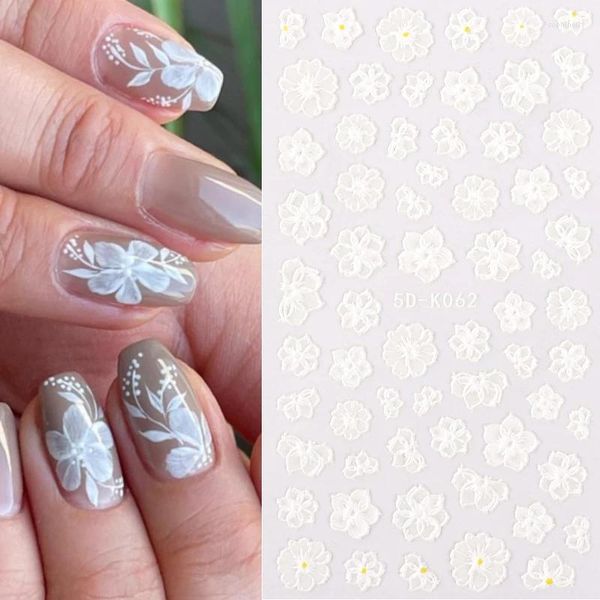 Kit per nail art 1 foglio adesivo fiore bianco puro design in pizzo 3D stagione di nozze slider adesivi per avvolgere manicure accessori