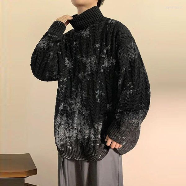 Maglioni da uomo Maglione pullover a collo alto a metà uomo Stampa coreana vintage Bello jacquard Autunno Inverno Maschile Spessore Casual