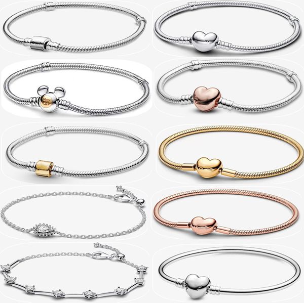 Heiße Verkaufs-Designer-Armbänder für Frauen, Weihnachten, Neujahr, Urlaub, Schmuck, Geschenk, DIY, passend für Pandoras Moments, Herzverschluss, Schlangenketten-Armband-Set mit Originalverpackung