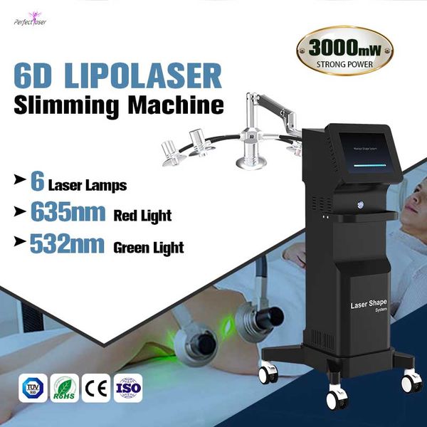 Heiße Verkäufe 6D Lipo Laser Lipolaser Schlankheitsmaschine Lazer Fettreduktion Körperformung 532 nm CE FDA-Zulassung