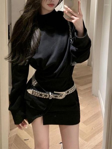 Vestidos casuais preto sexy elegante vestido para mulheres manga longa streetwear designer chique mini feminino coreano moda roupas 2023