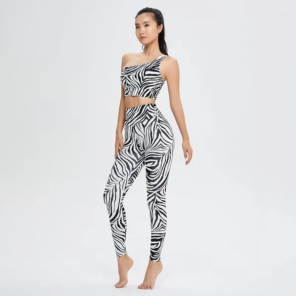 Zweiteilige Damenhose SUKE Sexy Zebra-Sportbekleidungsanzug Atmungsaktive Trainings-Yoga-Laufweste 2-teiliges Set