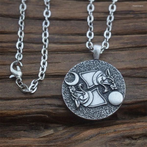 Zincirler 1 PCS Viking Yin Yang Kurt Kurtları Kolye Kolye Takı 55cm Metal Zincirle Güneş Ay