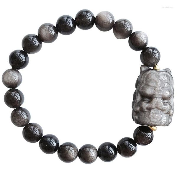Странс Оптовая серая обсидианский натуральный каменный браслет милые девять хвостов, счастливые для мужчин, женщины энергия модные украшения
